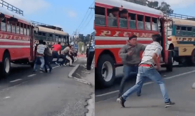 VIDEO: Conductores y ayudantes de autobuses protagonizan pelea en ruta al Pacífico